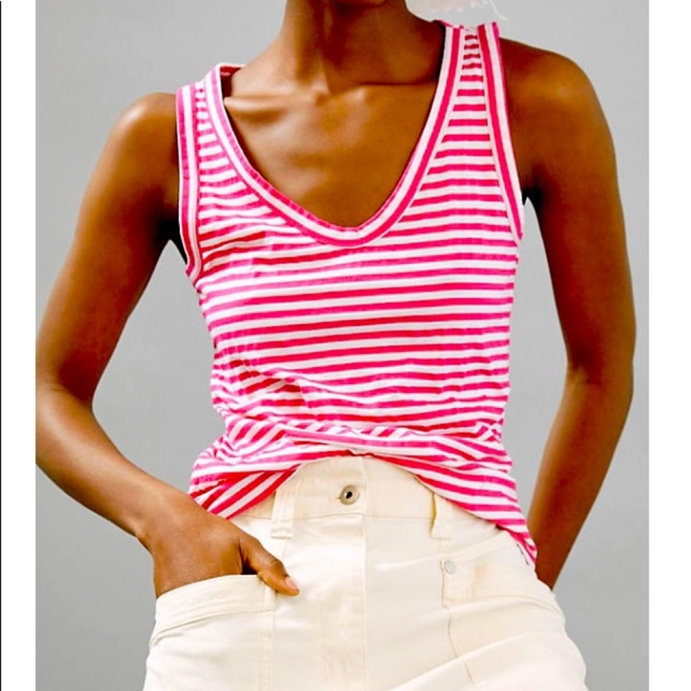 NWT Anthro T.LA Scoop-Neck Layering Tank in Pink and White Stripe L